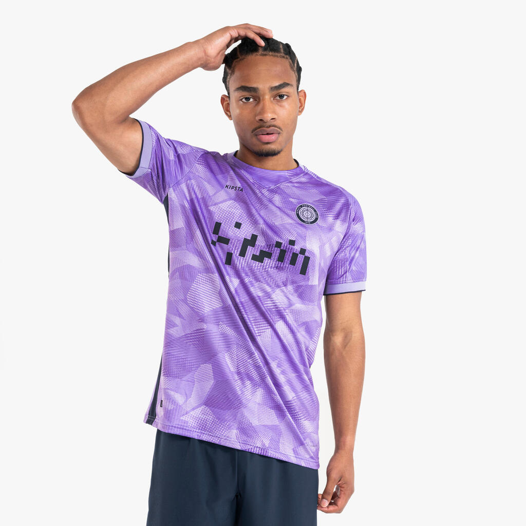 Short-Sleeved Football Shirt Viralto II - Parma Navy and Neon Purple